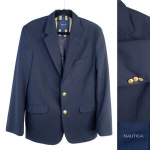 Nautica Jacket Blazer Blue Boys Two Button Solid 12R Gold Buttons